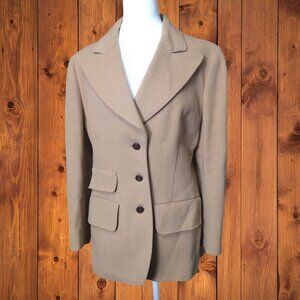 Jaeger London Women's Size 16 Beige Wool Camelhair Button Front Blazer Jacket